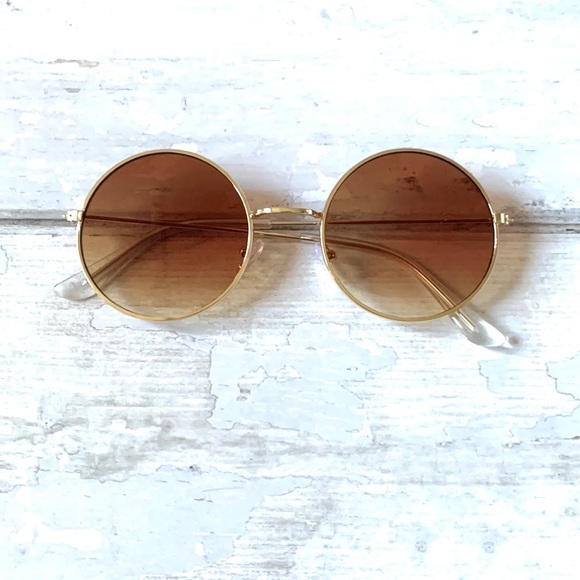 Retro Round Tinted Sunglasses Brown Gold Frames NEW Women’s Mens Unisex Glasses - Picture 1 of 3